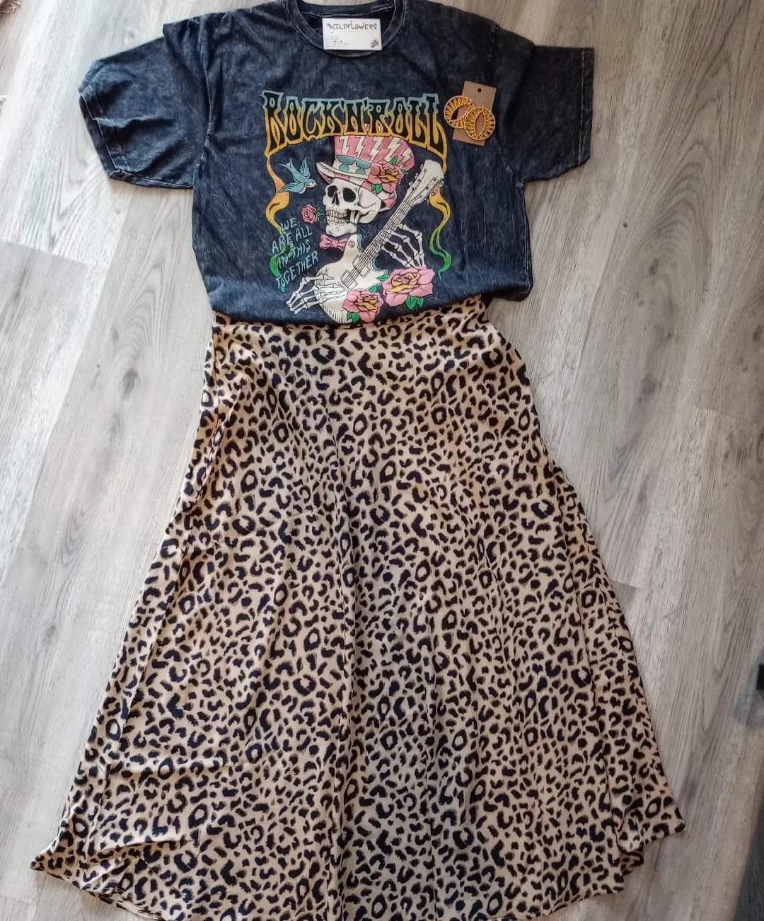 Rock N Roll Graphic with Cheetah Maxi Skirt